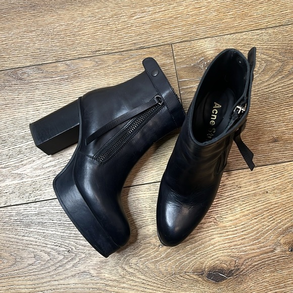 Acne Studios Black Leather Platform Ankle Boots Size 36/6 - Picture 1 of 12